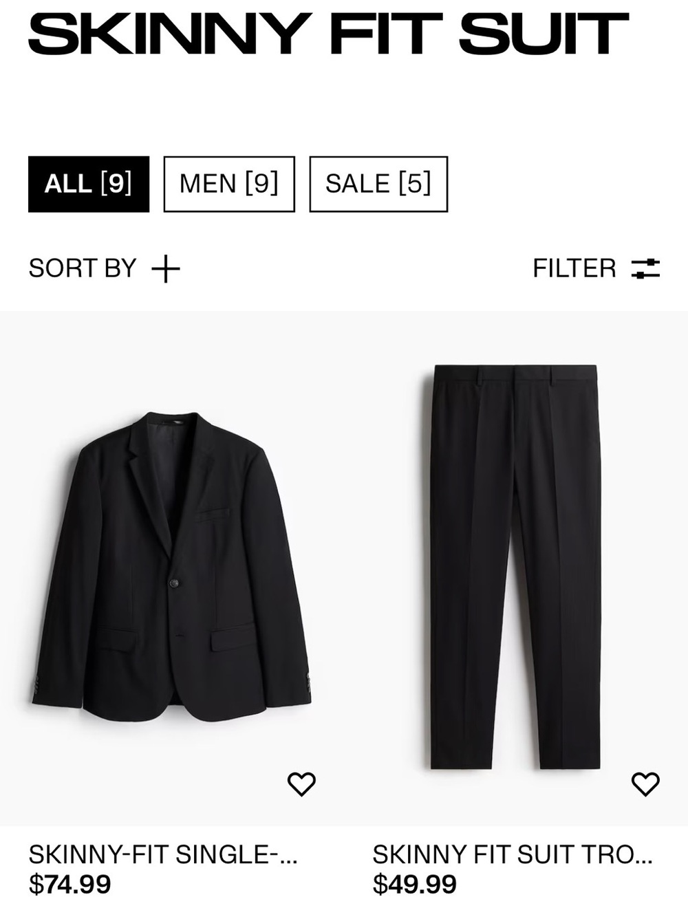 H&M Black Skinny-Fit Suit Jacket and Trousers